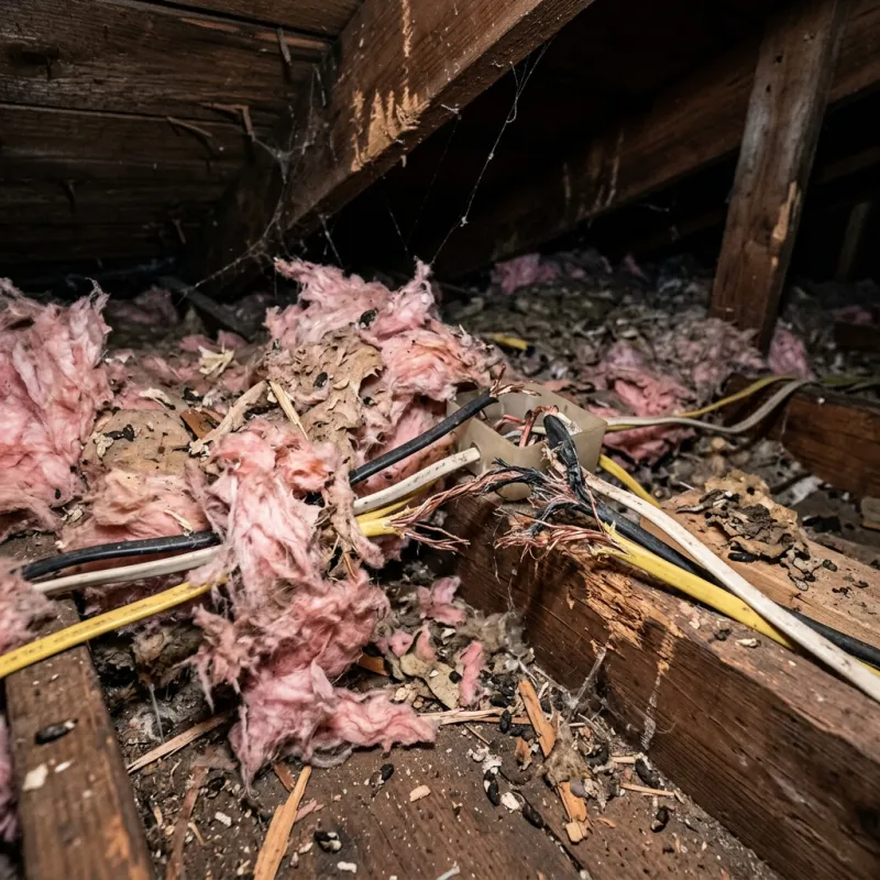 Contaminated ceiling insulation being assessed in a Black Hill roof space