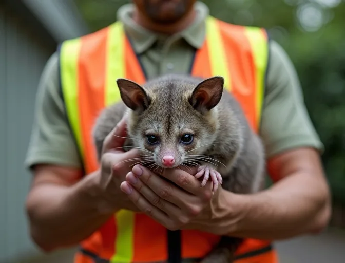 Animal handler safely recovering a deceased possum in Black Hill
